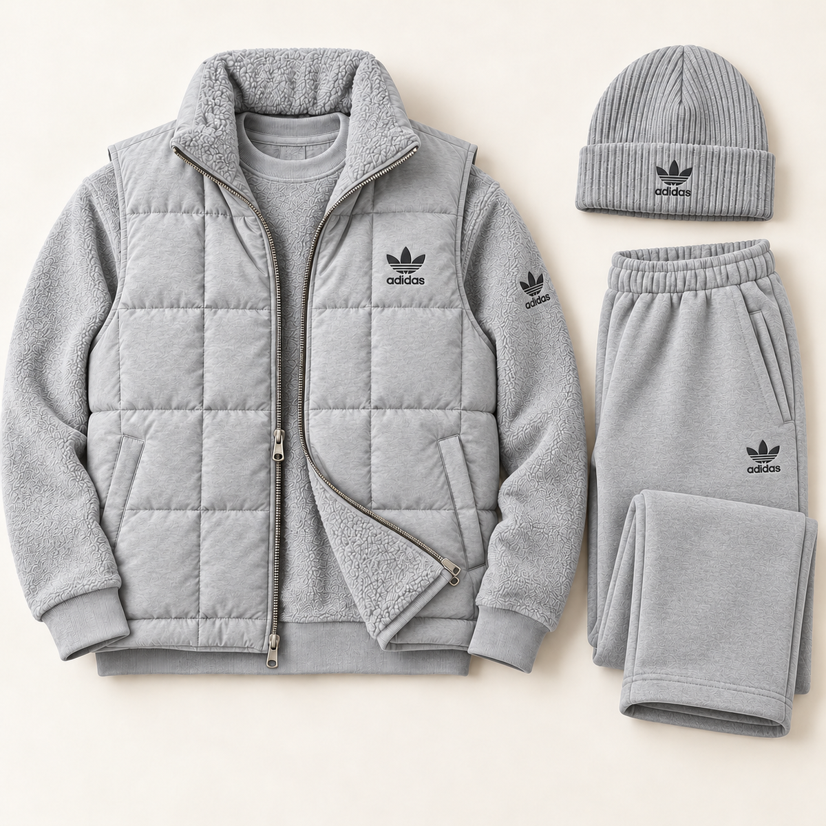Originals Navy Fleece & Puffer Vest Tracksuit Set with Beanie
